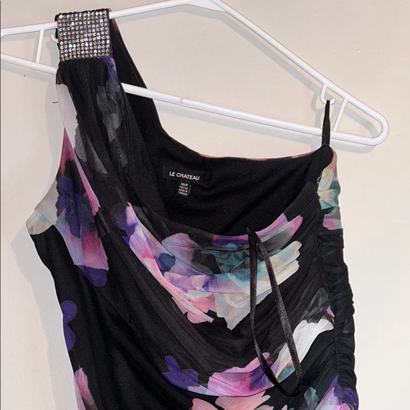 Black and Pink Asymmetrical One-Shoulder Bodycon Dress - Picture 7 of 7